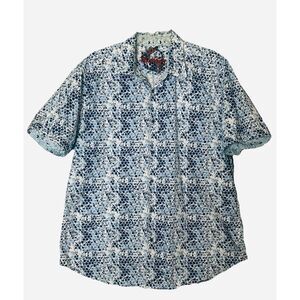 Robert Graham Shirt Mens 2XL Blue White Short Sleeve Honeycomb Print Buttonup